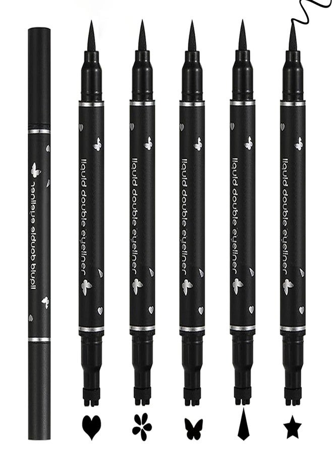 PERVALA 5Pcs Liquid Winged Eyeliner Stamp Pen Set, Dual-Ended Liquid Eyeliner for Perfect Wing Cat Eyes, Waterproof Smudge-Proof Stamp for All Eye Shapes (Star,Heart,Flower,Butterfly,Triangle) - Image 1